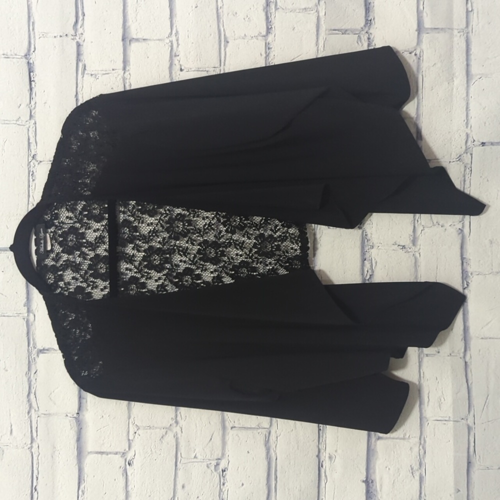 Michele Lynn Crop Black Cardigan Lace Back Drape Front Women's Size Medium
